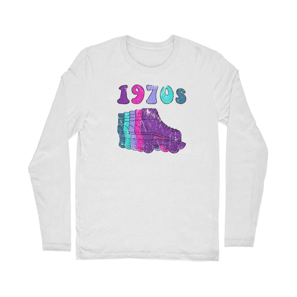 1970s Roller Skates Disco Derby Vintage Purple & Hot Pink Classic Long Sleeve T-Shirt