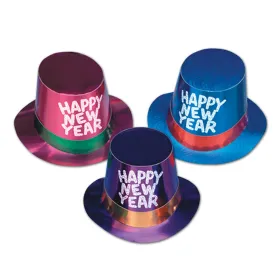 Assorted Foil Happy New Year Hi-Hats silver glitter (25 per Case)