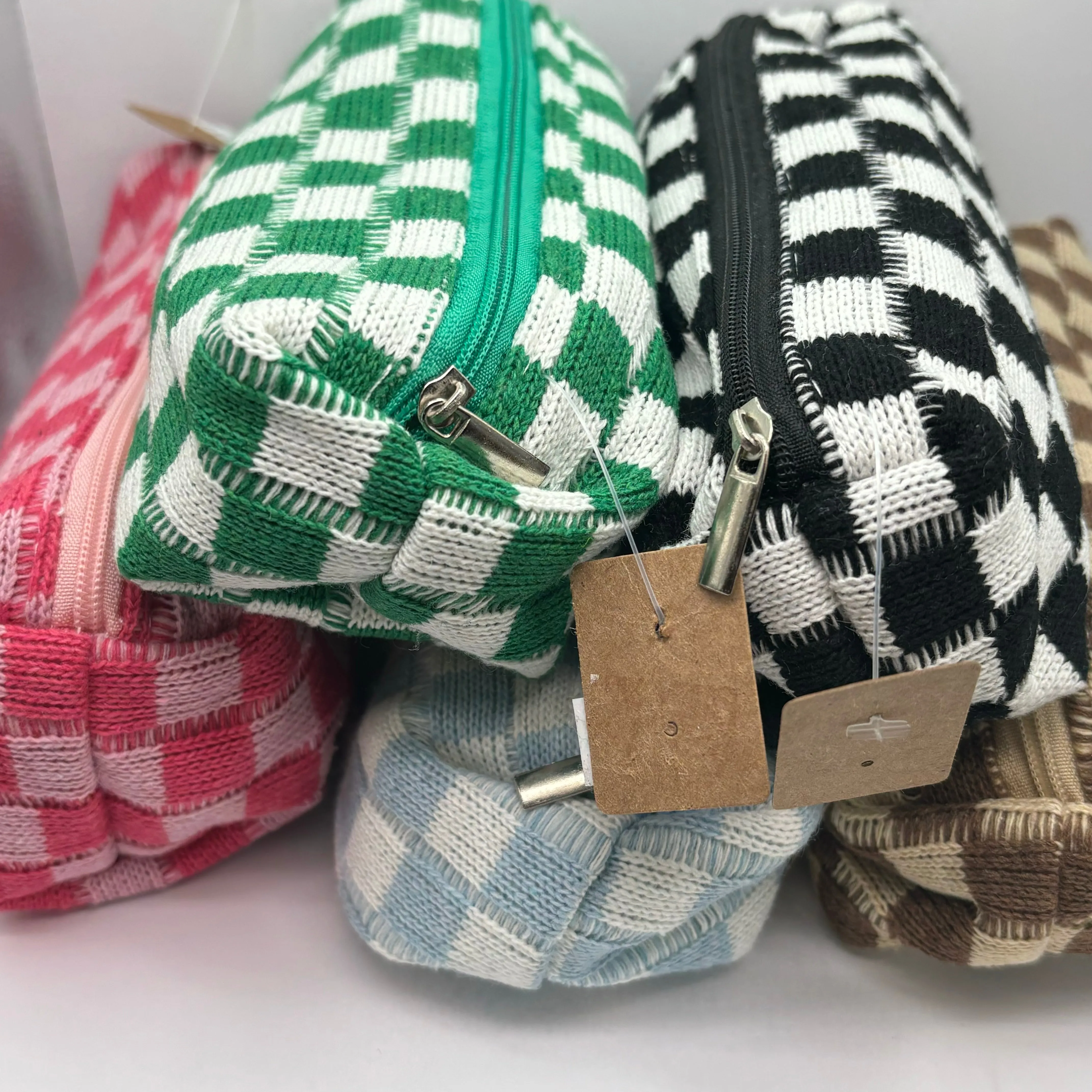 Checkered Print Lined Pencil Bags