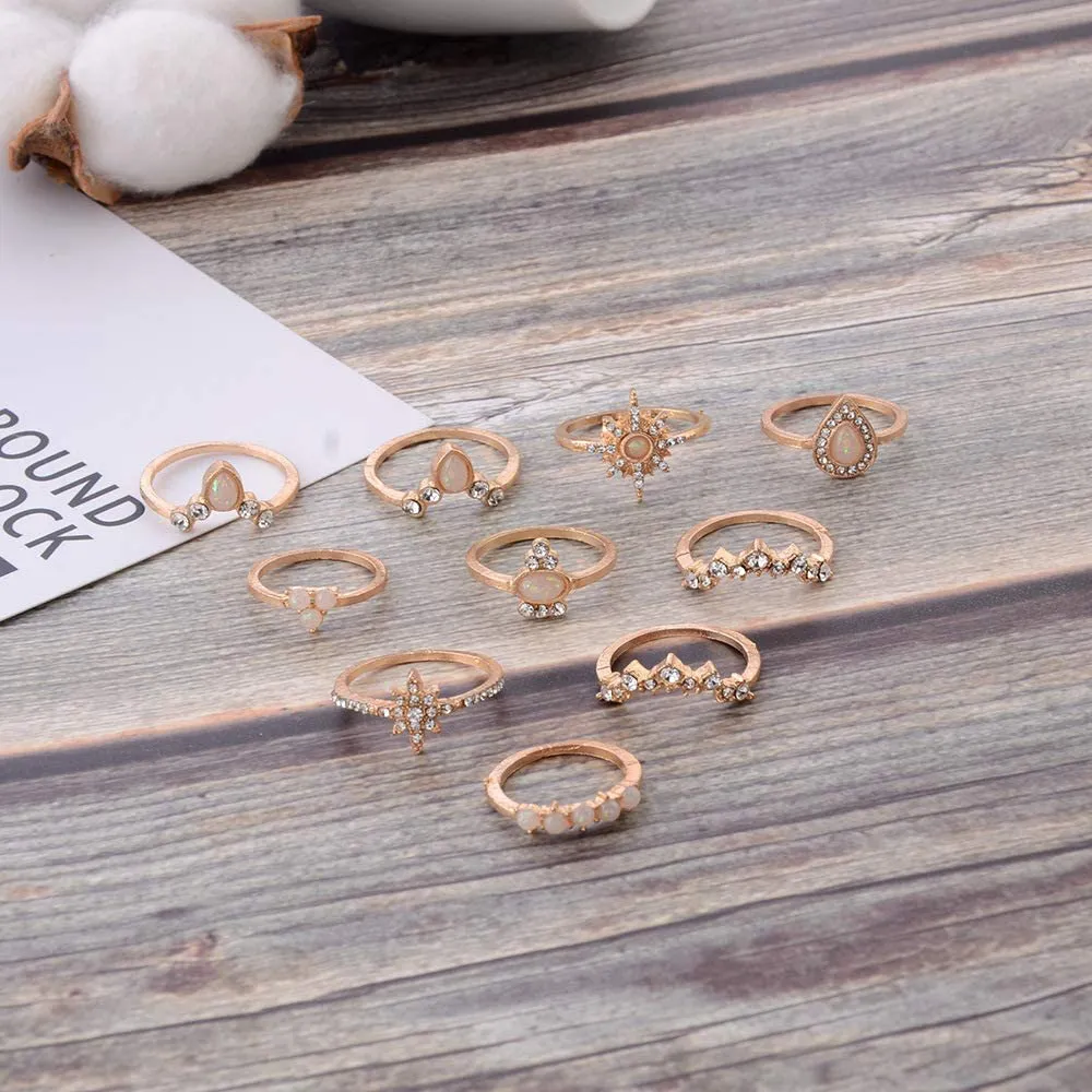 CSIYAN 6-16 PCS Knuckle Stacking Rings for Women Teen Girls,Boho Vintage Finger Rings Stackable Gold Silver Midi Rings Set Multiple Rings Pack Size 5-10
