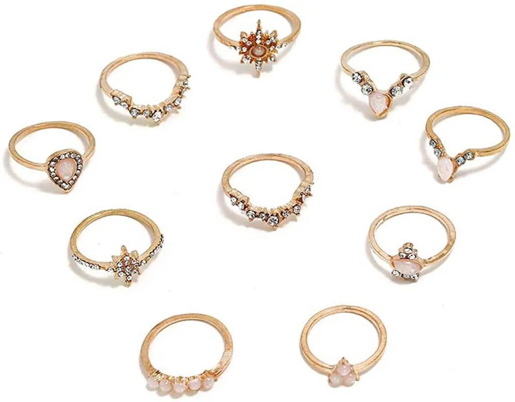 CSIYAN 6-16 PCS Knuckle Stacking Rings for Women Teen Girls,Boho Vintage Finger Rings Stackable Gold Silver Midi Rings Set Multiple Rings Pack Size 5-10