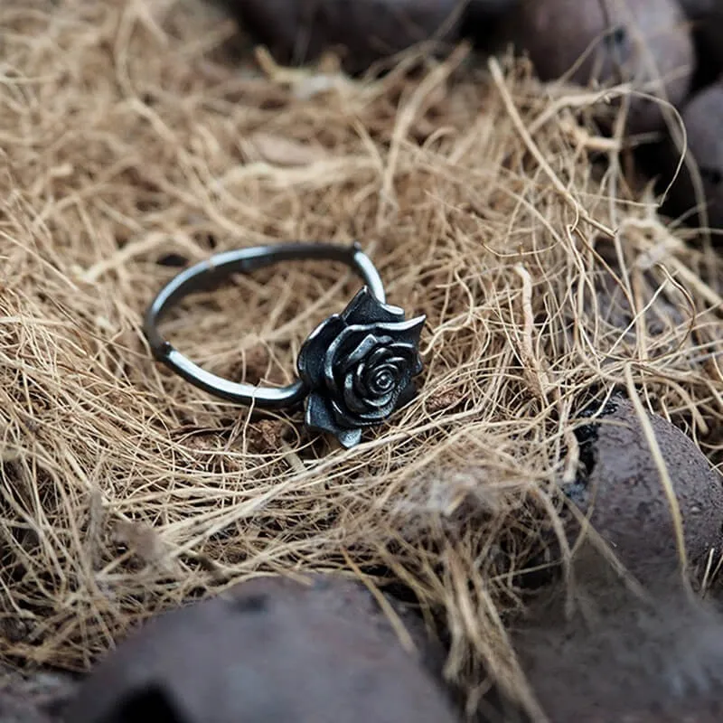 Dark Rose Minimalist Vintage Rings For Women - Black Rhodium Plated Rings