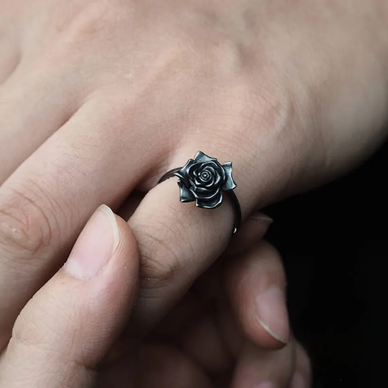 Dark Rose Minimalist Vintage Rings For Women - Black Rhodium Plated Rings