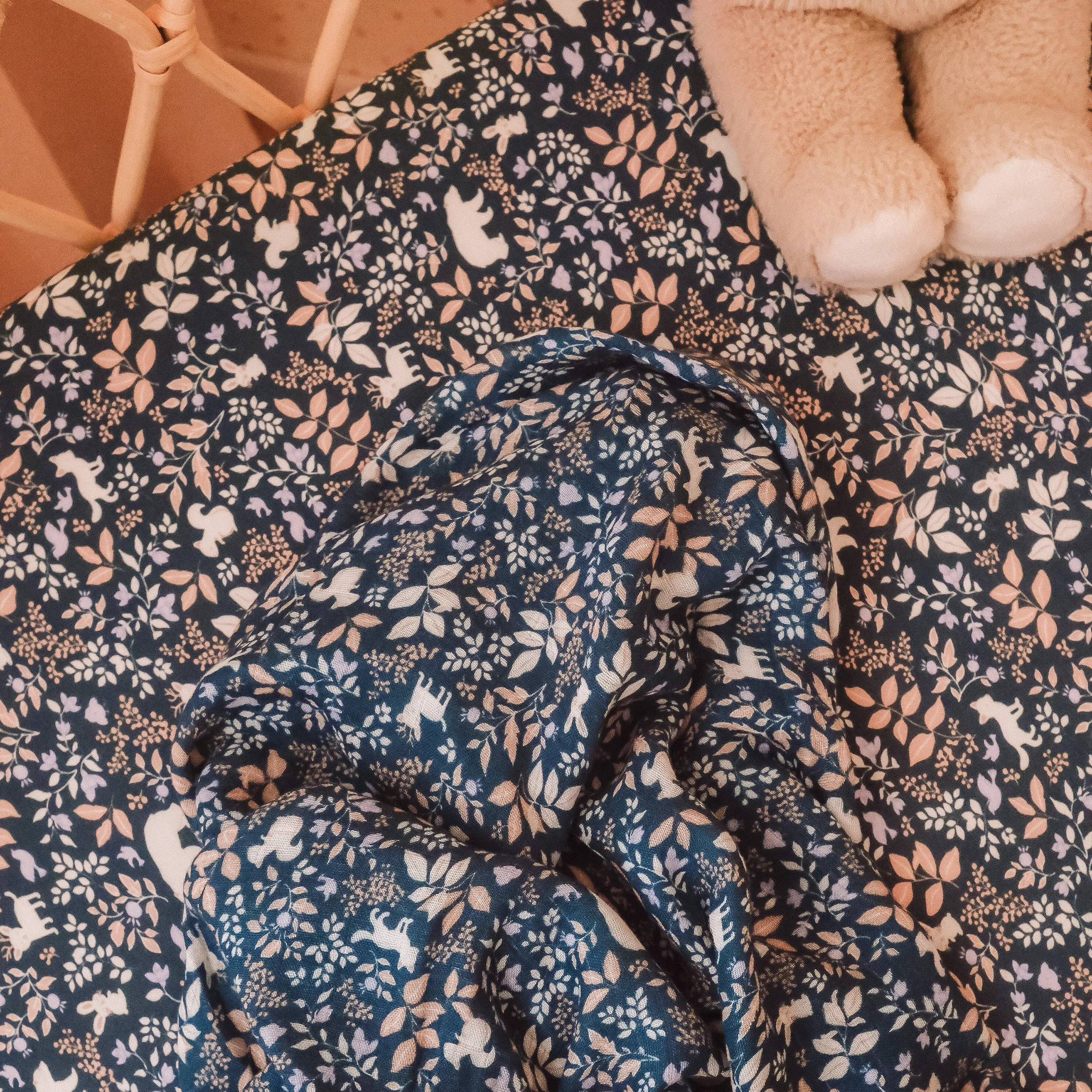Fox & Fallow Organic Muslin Wrap - Forest Friends Midnight