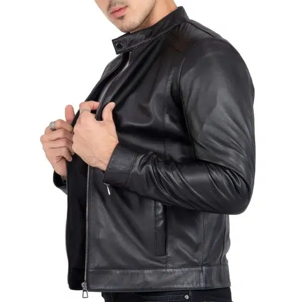 Genuine Black Leather Men's Motorcycle Slim Fit Jacket