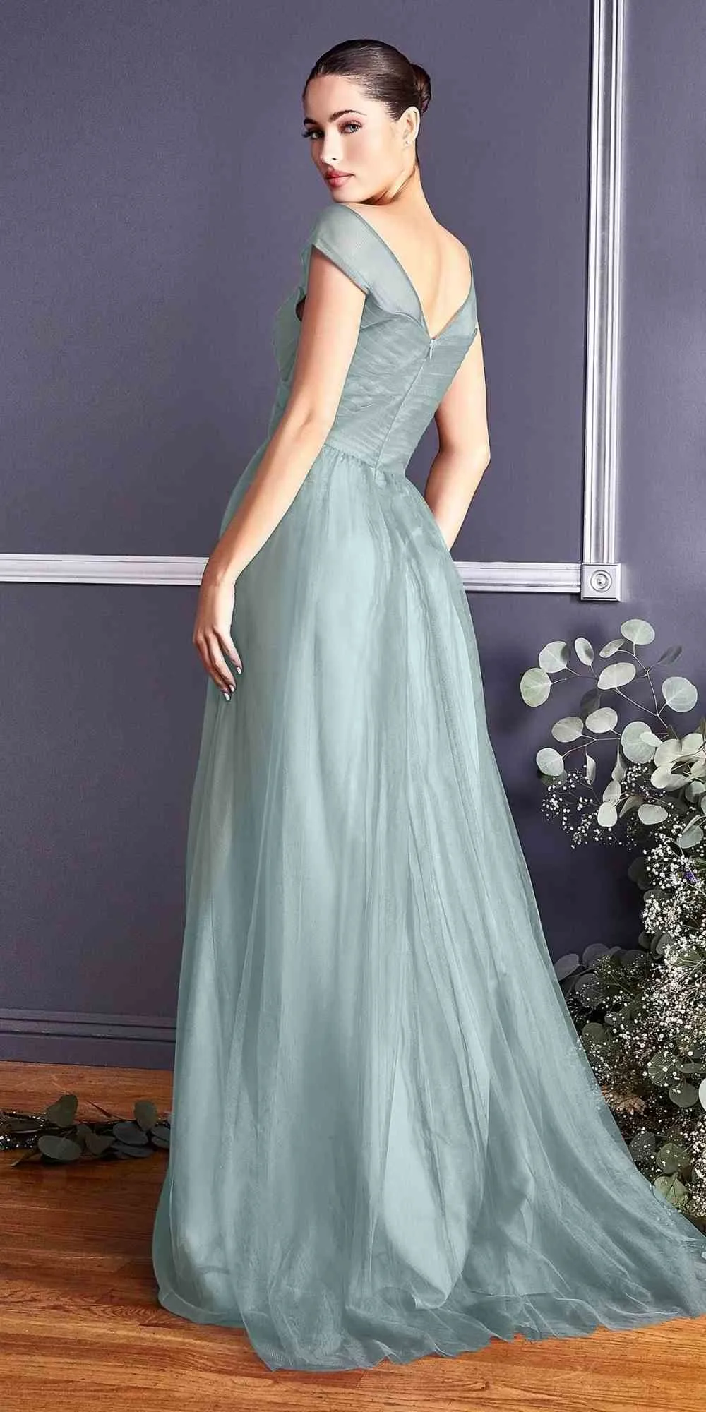 Ladivine ET320 Illusion V-Neck and Back Long Dress