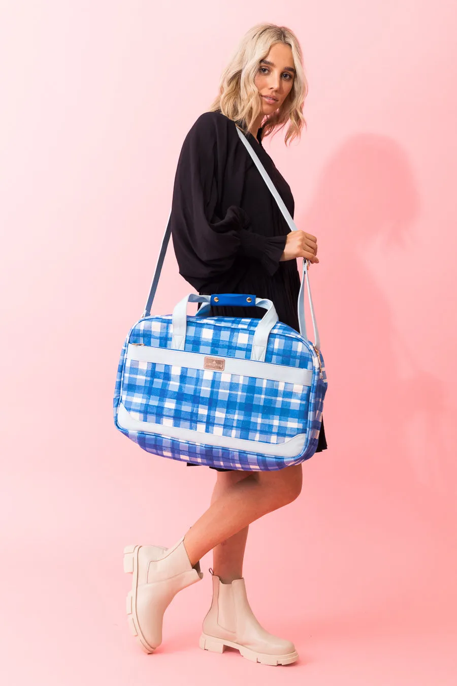 Leigh Blue & White Tartan Duffle Bag