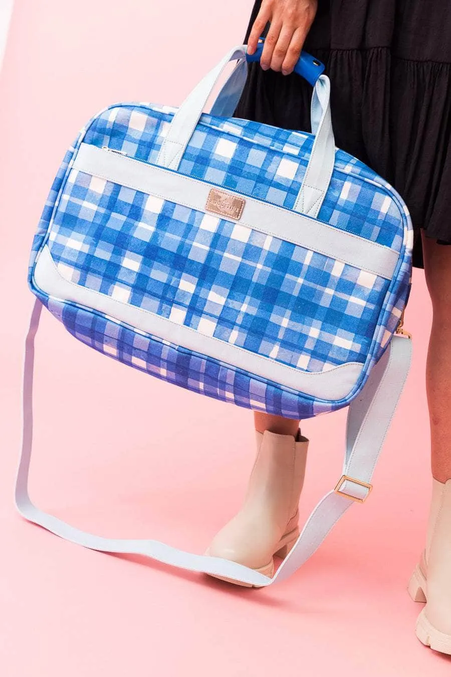 Leigh Blue & White Tartan Duffle Bag