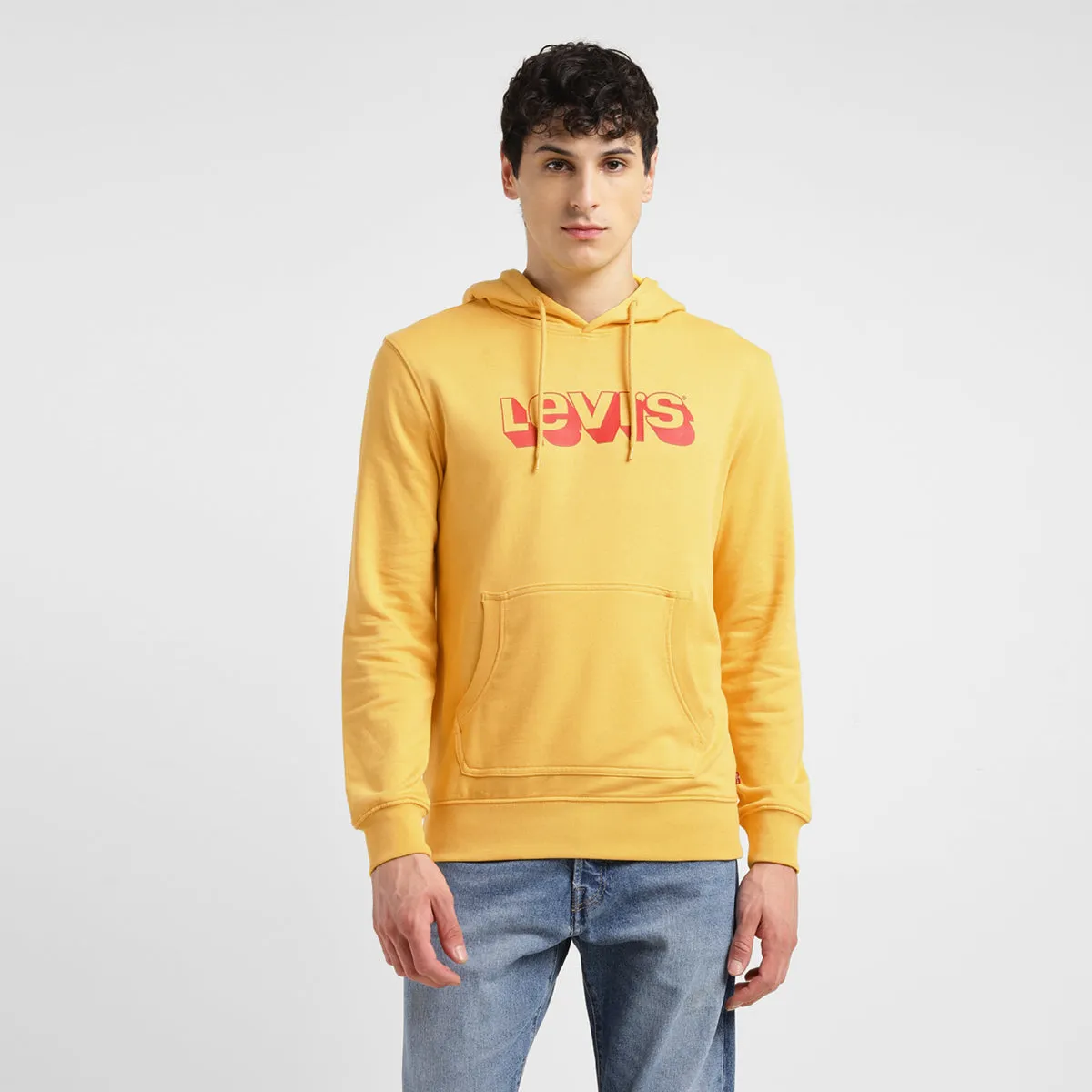 Men's Brand Logo Yellow Hooded Sweatshirt