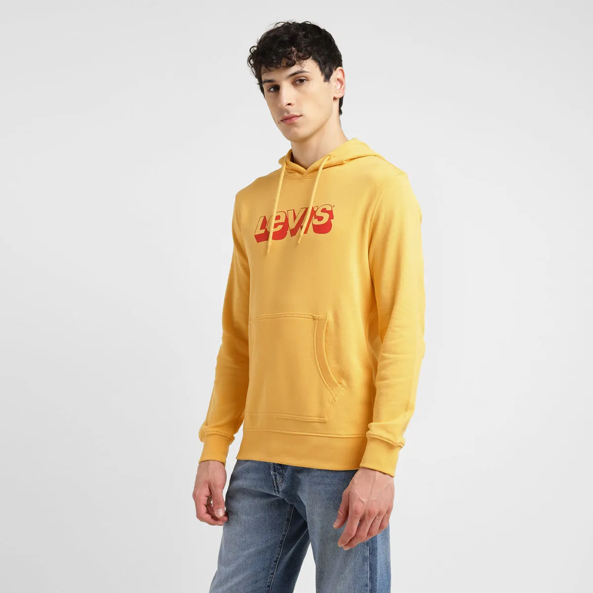 Men's Brand Logo Yellow Hooded Sweatshirt