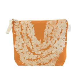 Pikake Lei on Orange Cosmetic Bag, Large