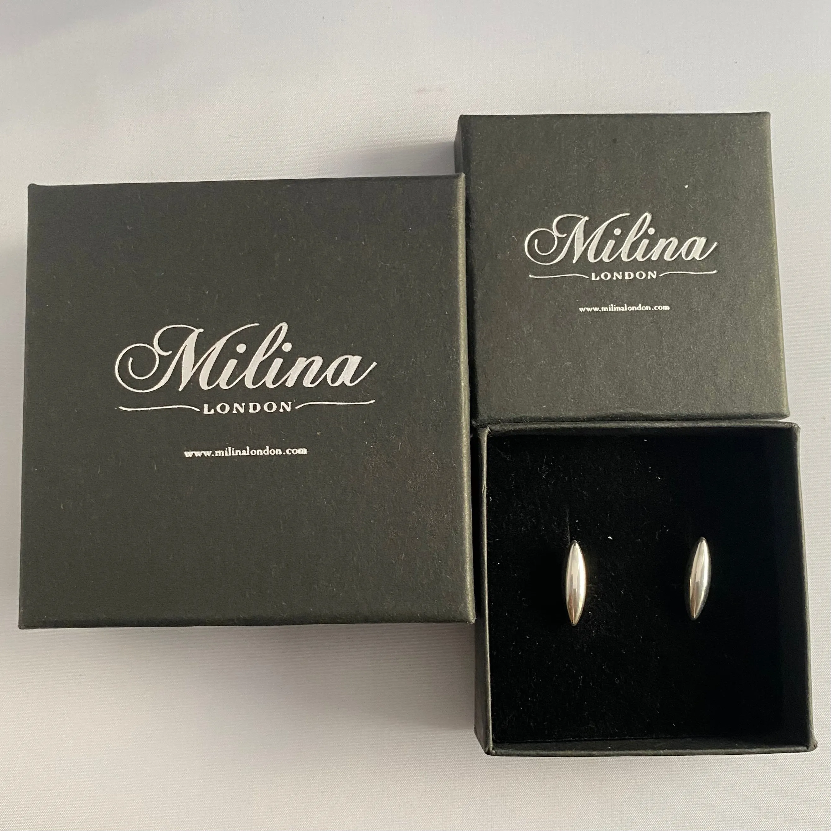 Sterling Silver Stud Earrings shaped like a Rice Grain