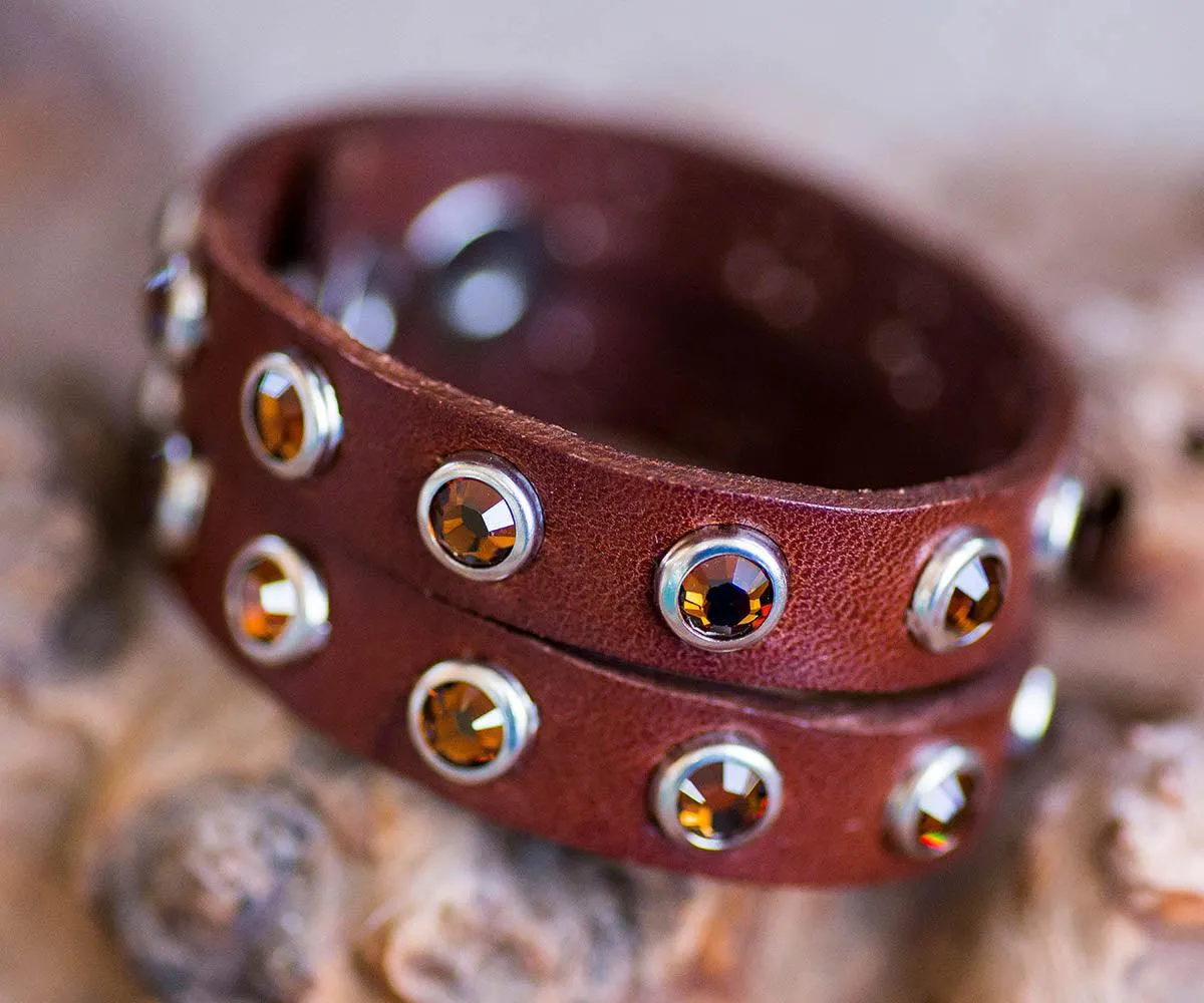 Swarovski Crystal & Leather Cuff Bracelet