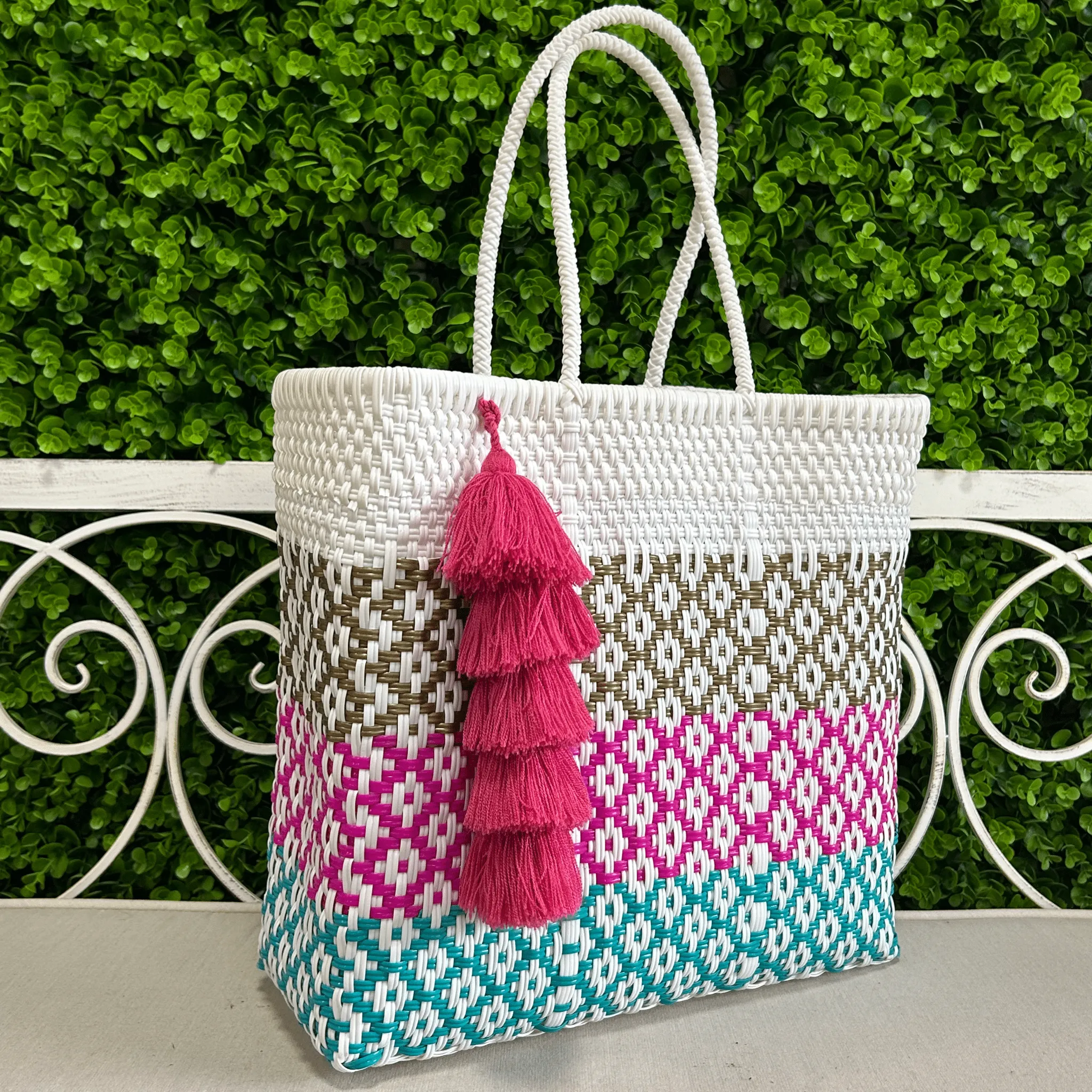 Upcycled Handwoven MD Basket Tote - Coco