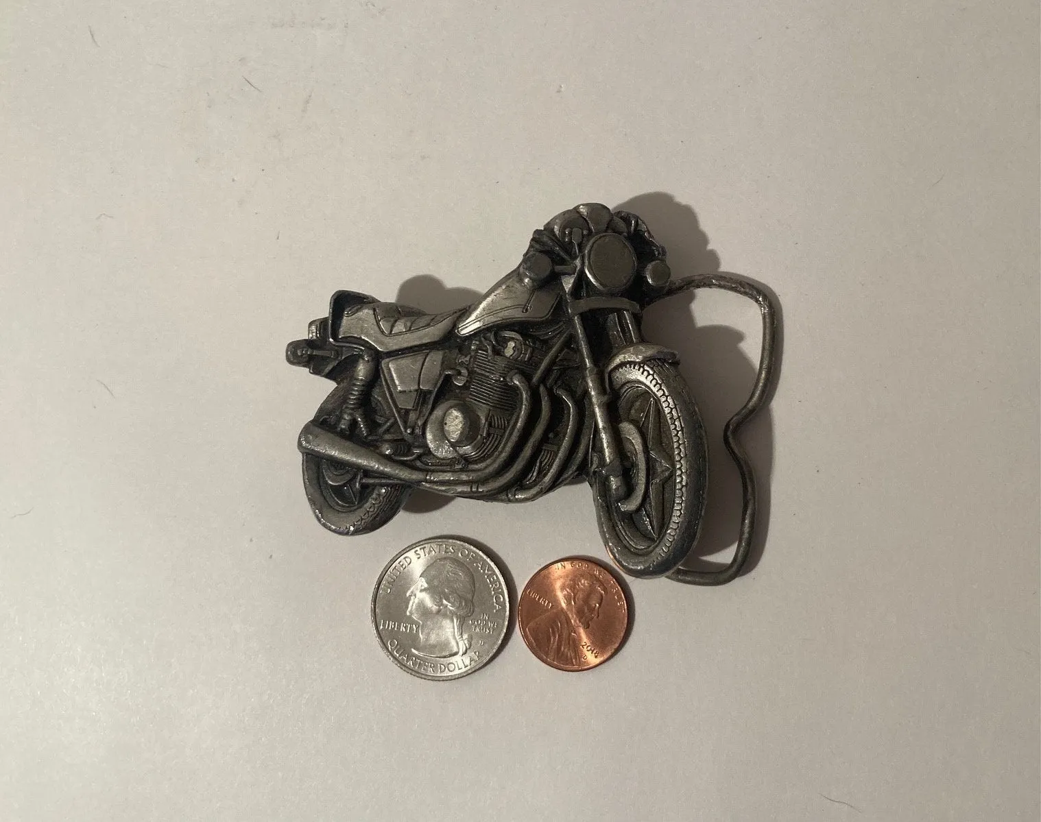 Vintage 1979 Pewter Belt Buckle, Motorcycle, Bike, Biker, Scoot, Made in USA, Quality, Heavy Duty, Fashion, Belts, Shelf Display