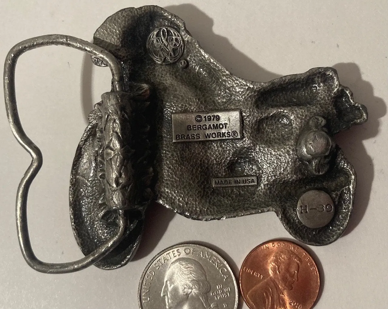 Vintage 1979 Pewter Belt Buckle, Motorcycle, Bike, Biker, Scoot, Made in USA, Quality, Heavy Duty, Fashion, Belts, Shelf Display