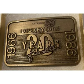 Vintage 1986 Metal Belt Buckle, Brass, Dickey John, Nice Design