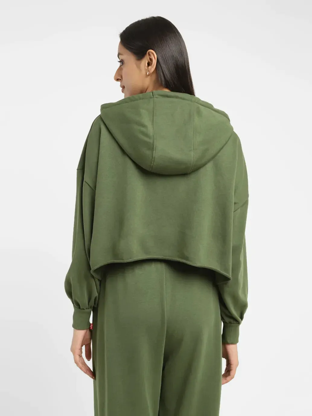 Women's Brand Logo Green Hooded Sweatshirt