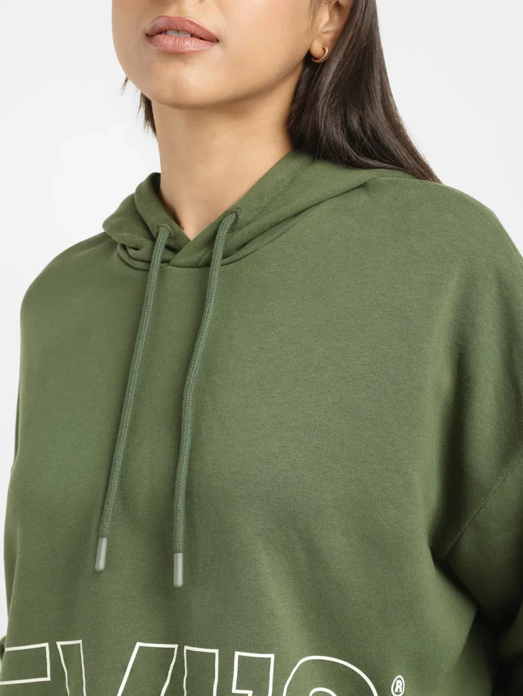 Women's Brand Logo Green Hooded Sweatshirt